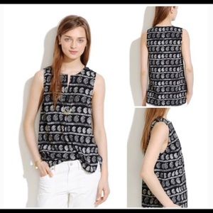 Madewell Tank Top Black White Paisley 3/4 Snap Front Buttons Sleeveless Blouse